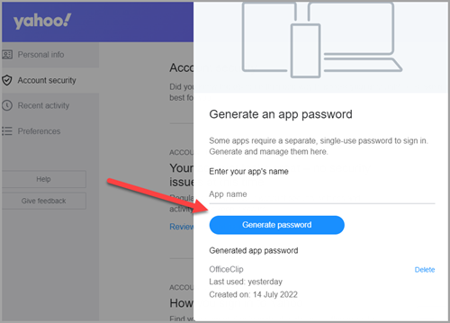 Yahoo Generate Password