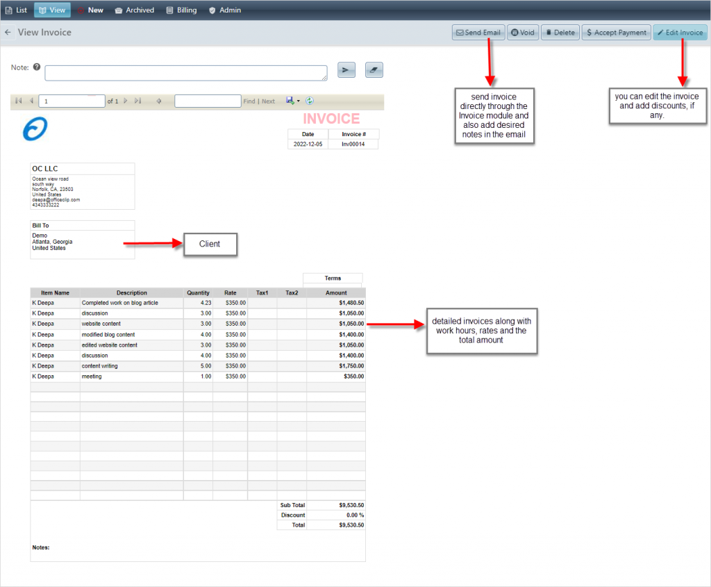 invoice created by importing timesheet hours