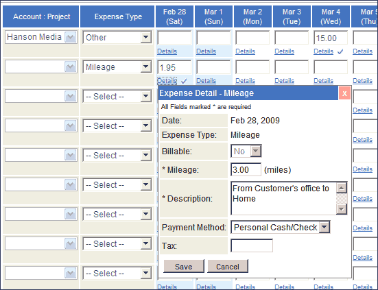 Mileage Calculation for Web Expense Report