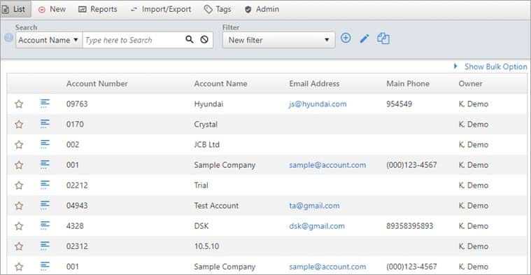 accounts list screen