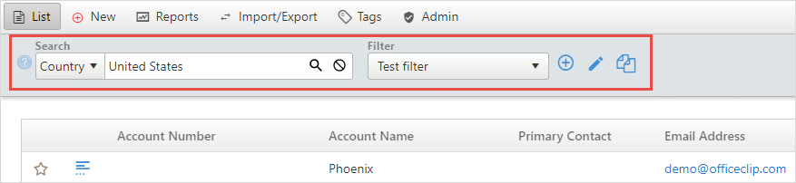 accounts search filter