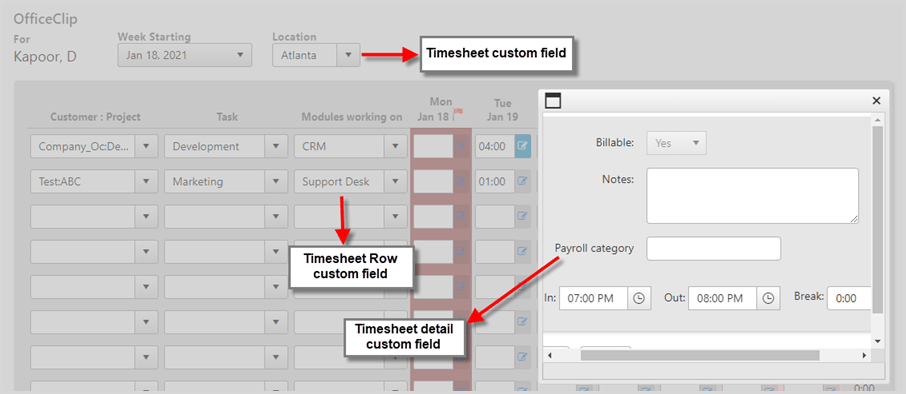 add timesheet custom fields
