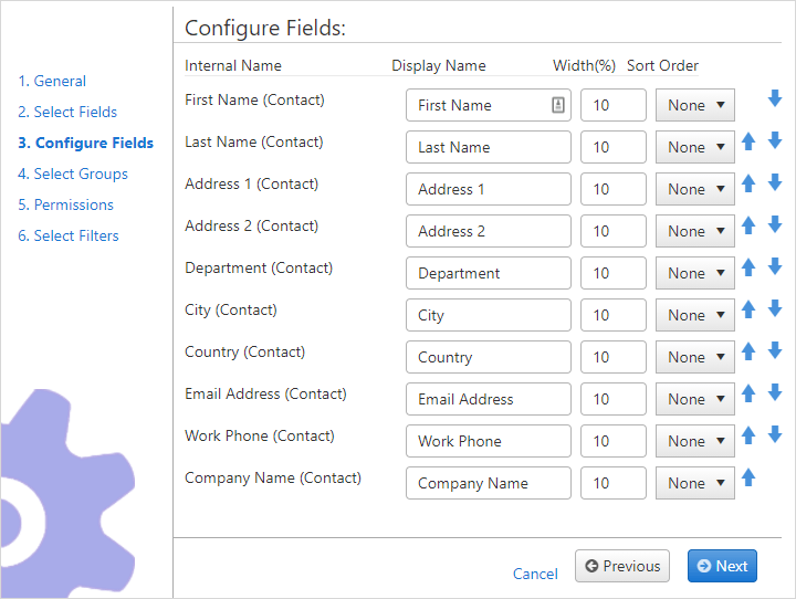 contacts configure fields