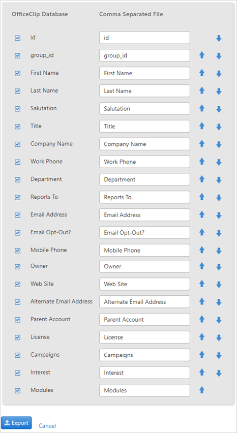 contacts export csv