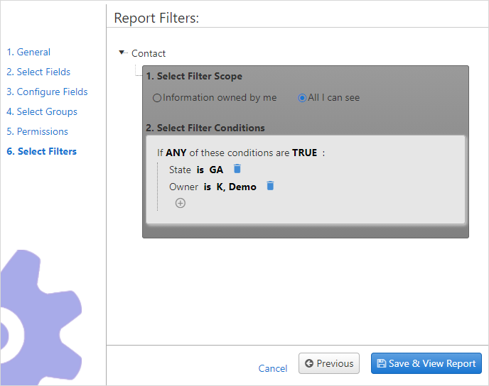 contacts select filters