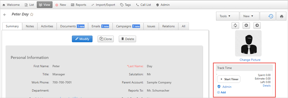 contacts tracktime