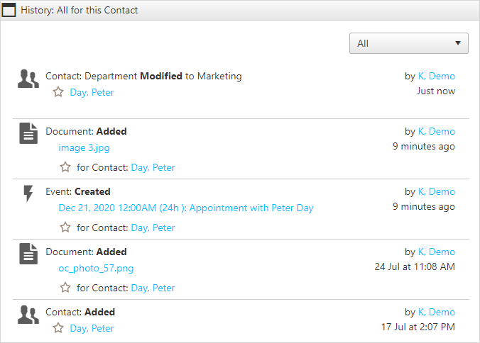 contacts view history