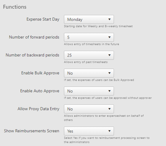 expenses profile functions