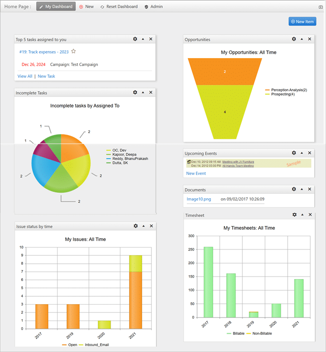 homepage dashboard