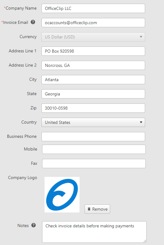 invoice admin profile