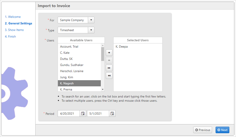 invoice billing items