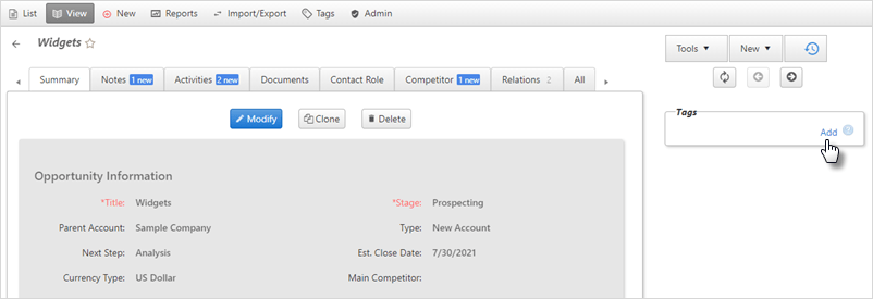 opportunity add tags