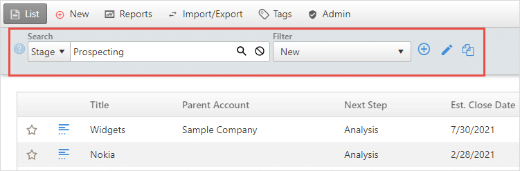 opportunity search filter