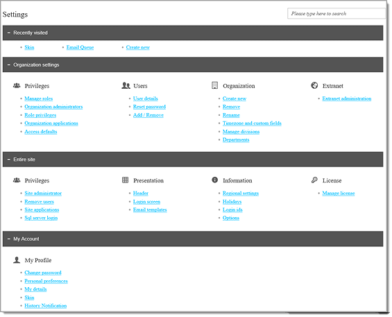 setup screen