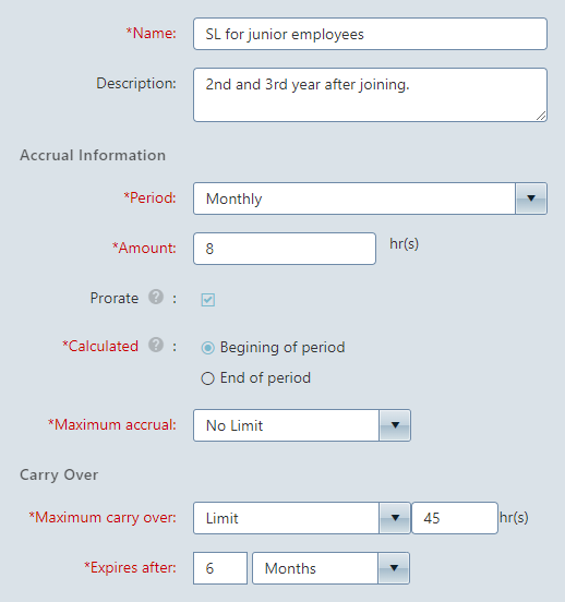 timeoff new accrual