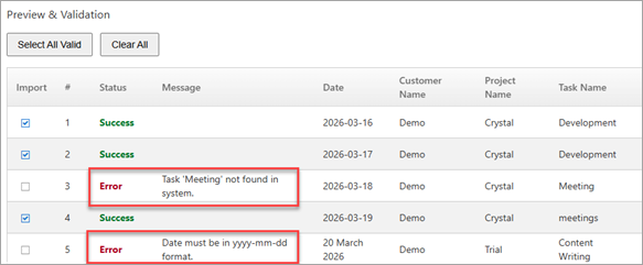 validate errors