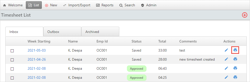 timesheet print view