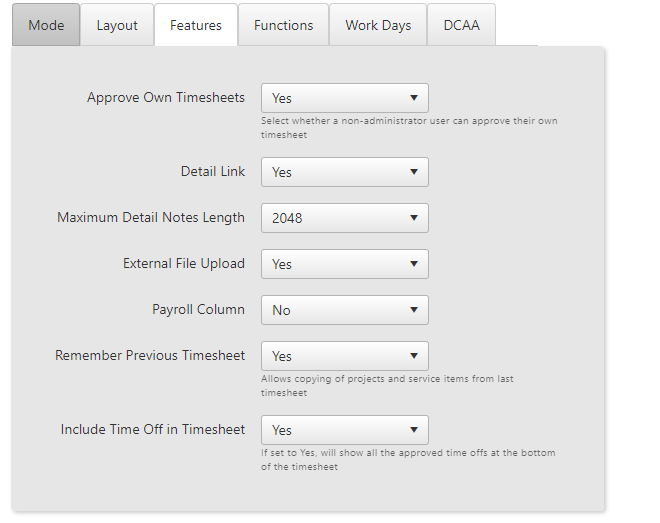 timesheet profile features