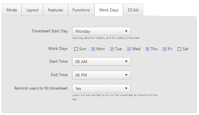 timesheet profile workdays