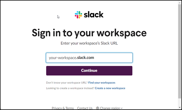 slack sign in to workspace