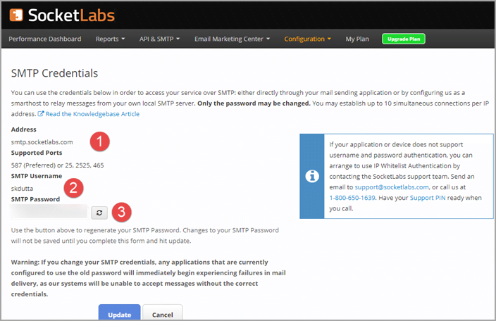 smtp credentials details