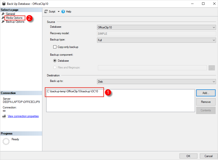 Backup and Restore using the Sql Management Studio
