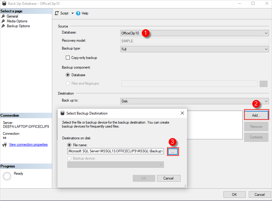 Backup and Restore using the Sql Management Studio