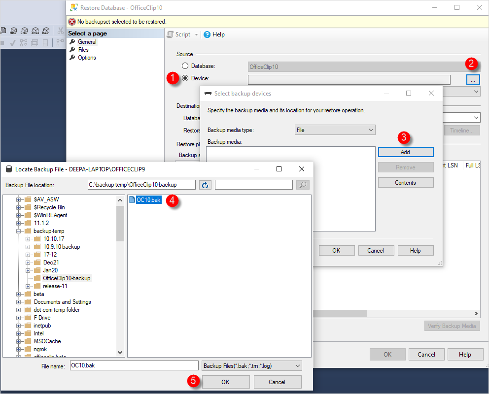 Backup and Restore using the Sql Management Studio