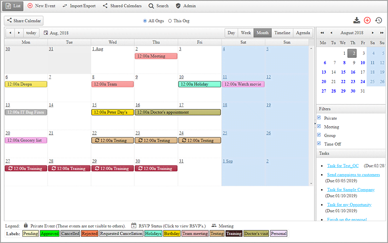 Online Calendar Management in Free Contact Manager OfficeClip