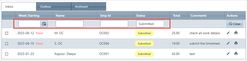 using filters for timesheet