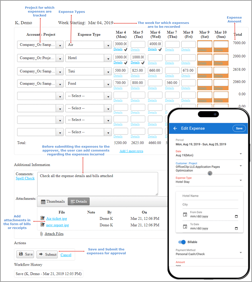 Entering Expenses in desktop and mobile