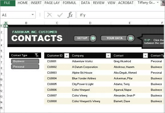contacts in excel sheet