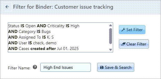 filters to search issues