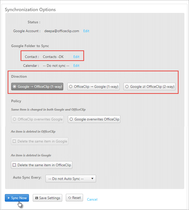 Sync OfficeClip contacts, notes, events etc with Google