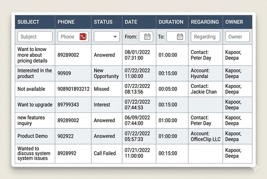 Call Logging UI