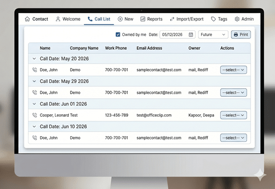 Contact Manager Daily Call List Dashboard