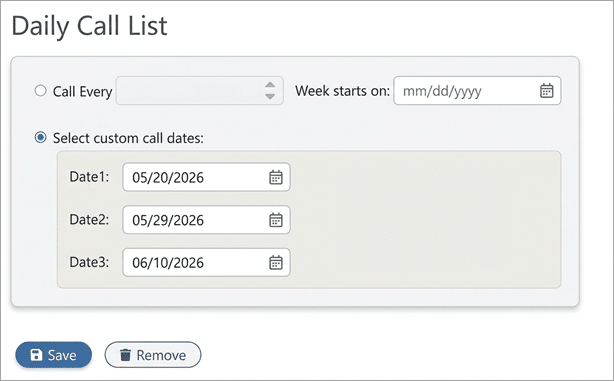 set weekly and custom call list