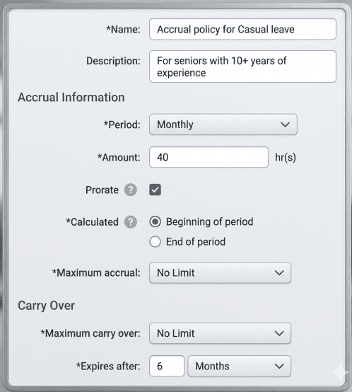 defining accrual policy for leave categories